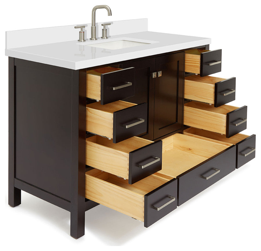 Ariel Cambridge 49" Rectangle Sink Bathroom Vanity Quartz Top, No Mirror