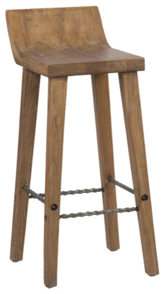 Natural Distressed Armless Elmwood Counter Stool