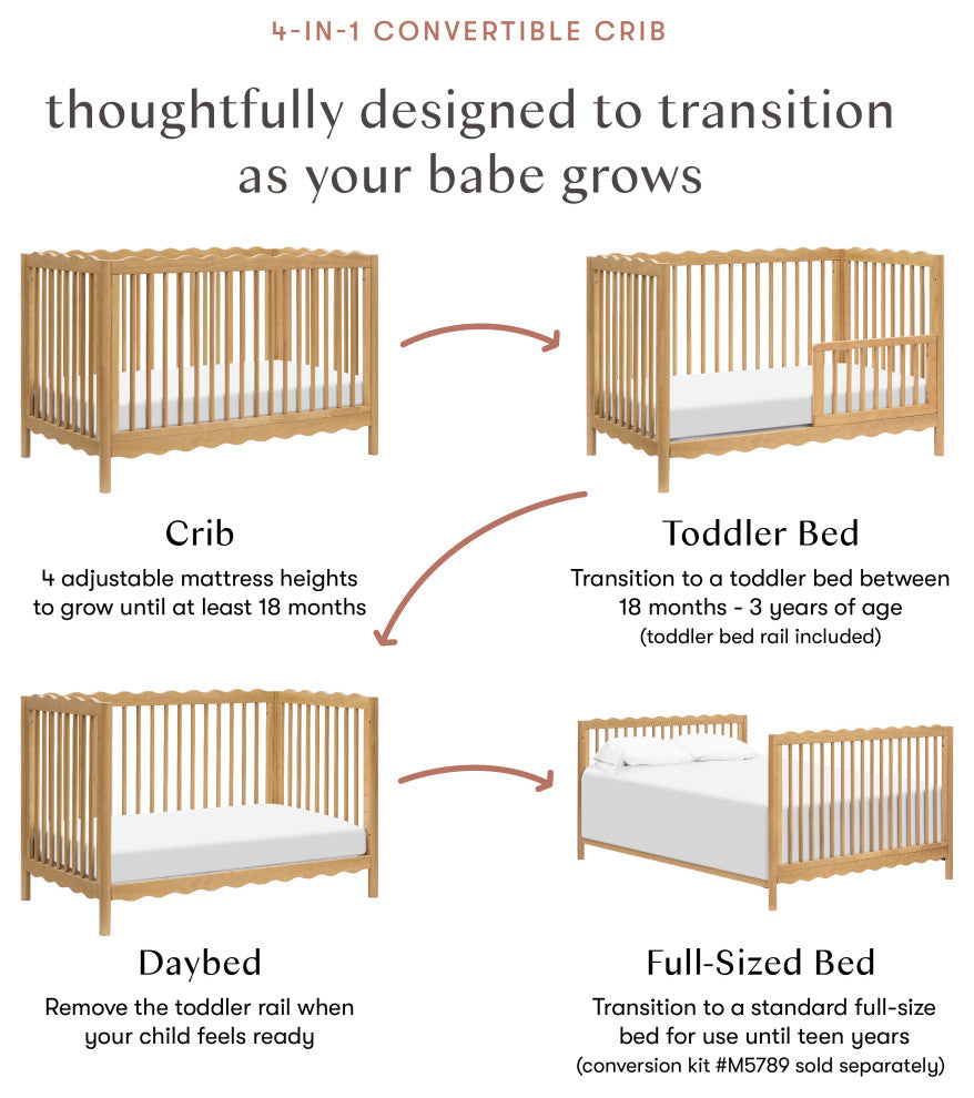 Swell 4-in-1 Convertible Crib With Toddler Bed Conversion Kit, Honey