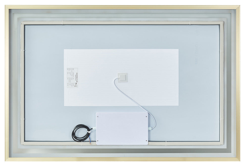 Horizontal Rectangular LED Wall Mount Bathroom Mirror, Gold, 48"