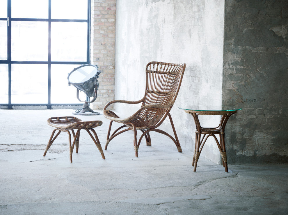 Monet Highback Rattan Lounge Chair and Footstool, Antique