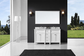 60" Double Bathroom Vanity, White with Carrara White Marble Top