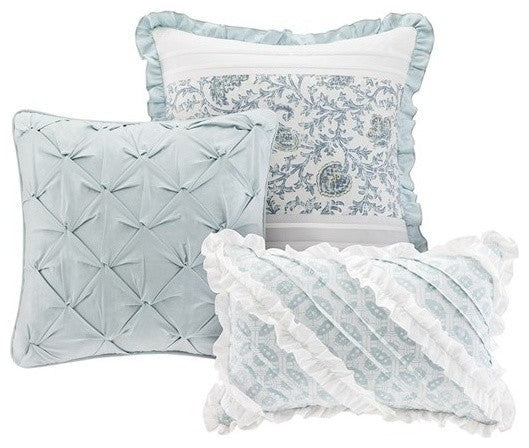 Madison Park Printed-Pieced 9-Piece Duvet Set With Pintuck, Aqua, Queen