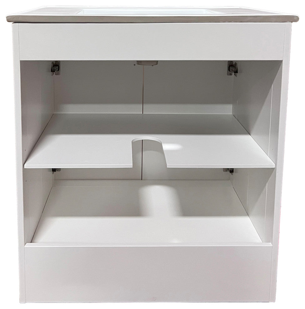 SmartFold 31" Single Sink Vanity, White With White Ceramic Top, Brushed Nickel