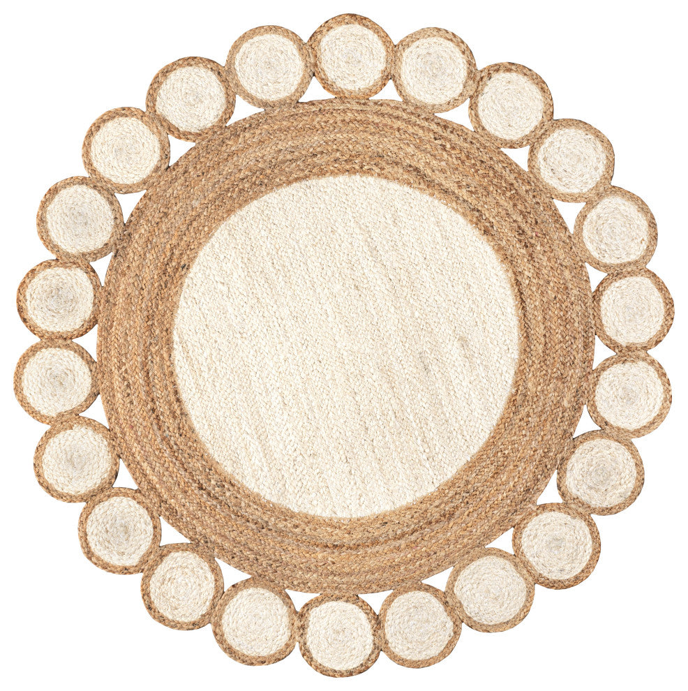 Skye Two-Tone Jute Circle Border Round Area Rug, 5' Round