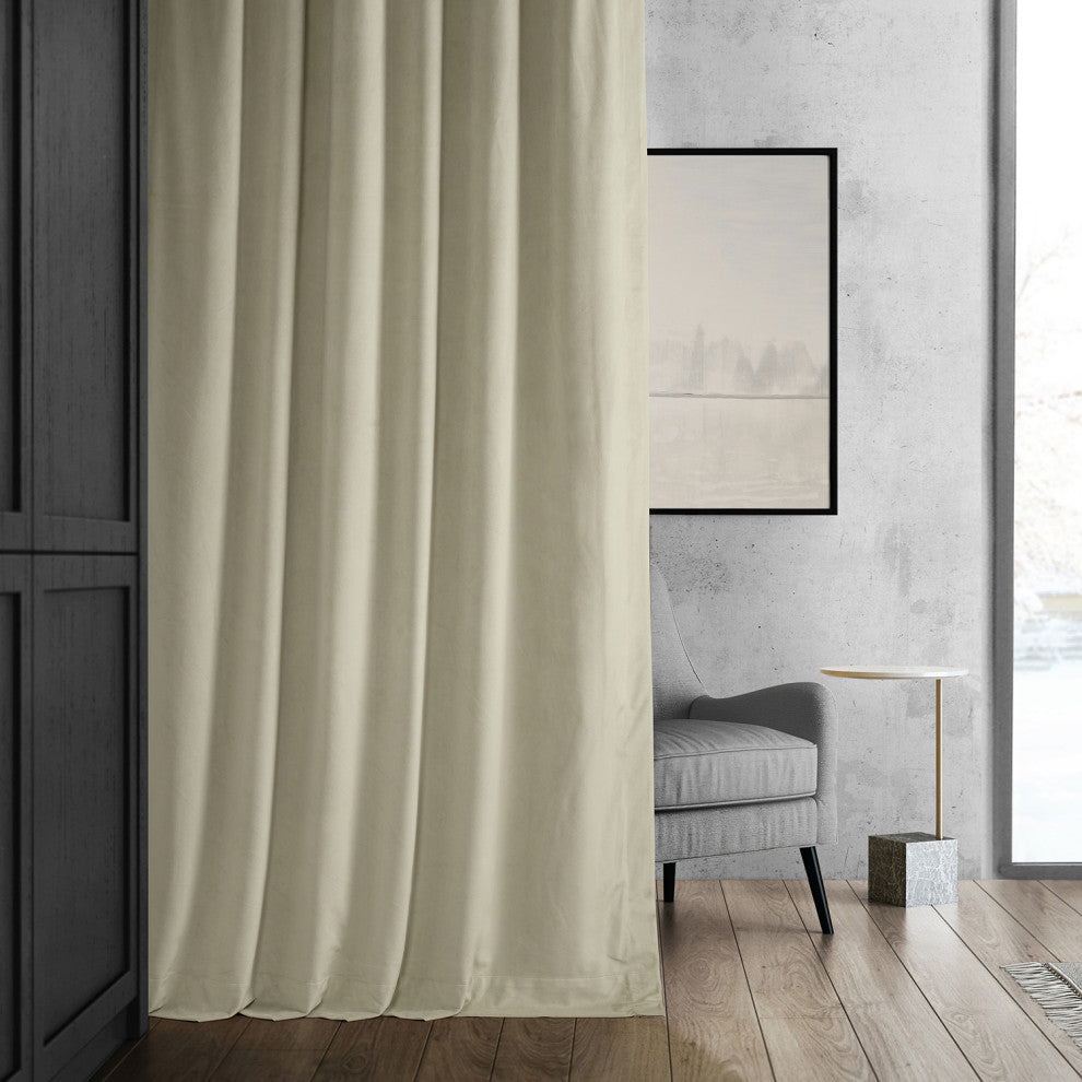 Signature Blackout Velvet Curtain Single Panel, Cool Beige, 50"x108"