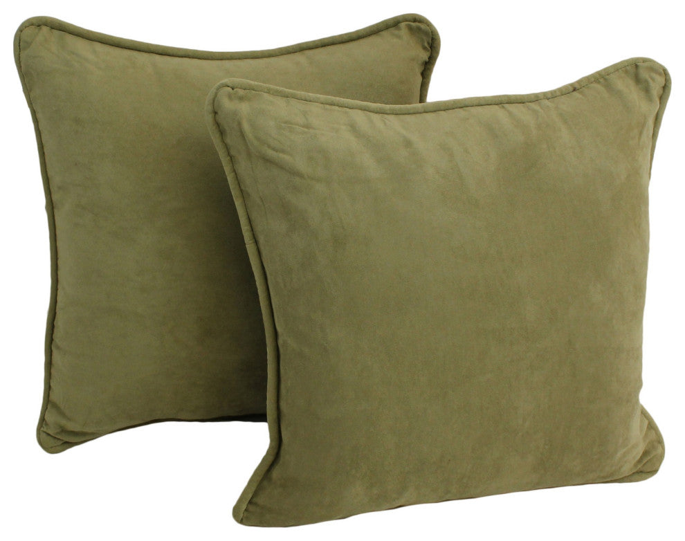 18" Double-Corded Solid Microsuede Square Throw Pillows, Set of 2, Sage Green