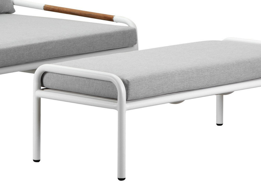 Benzara BM287796 Outdoor Daybed Set, Classic White Aluminum Frames, Ottoman