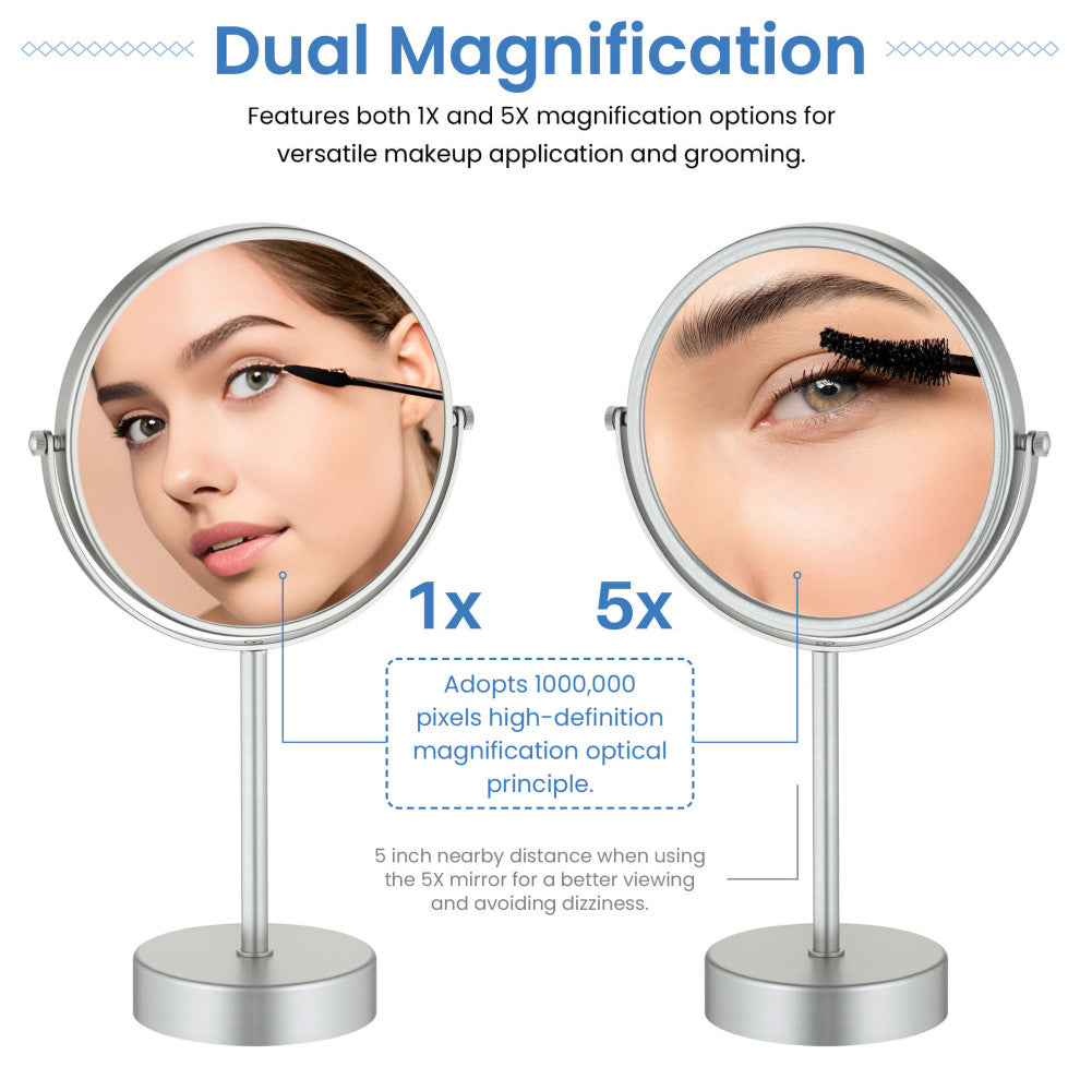 Circular Free Standing Magnifying Make Up Mirror, Brushed Nickel