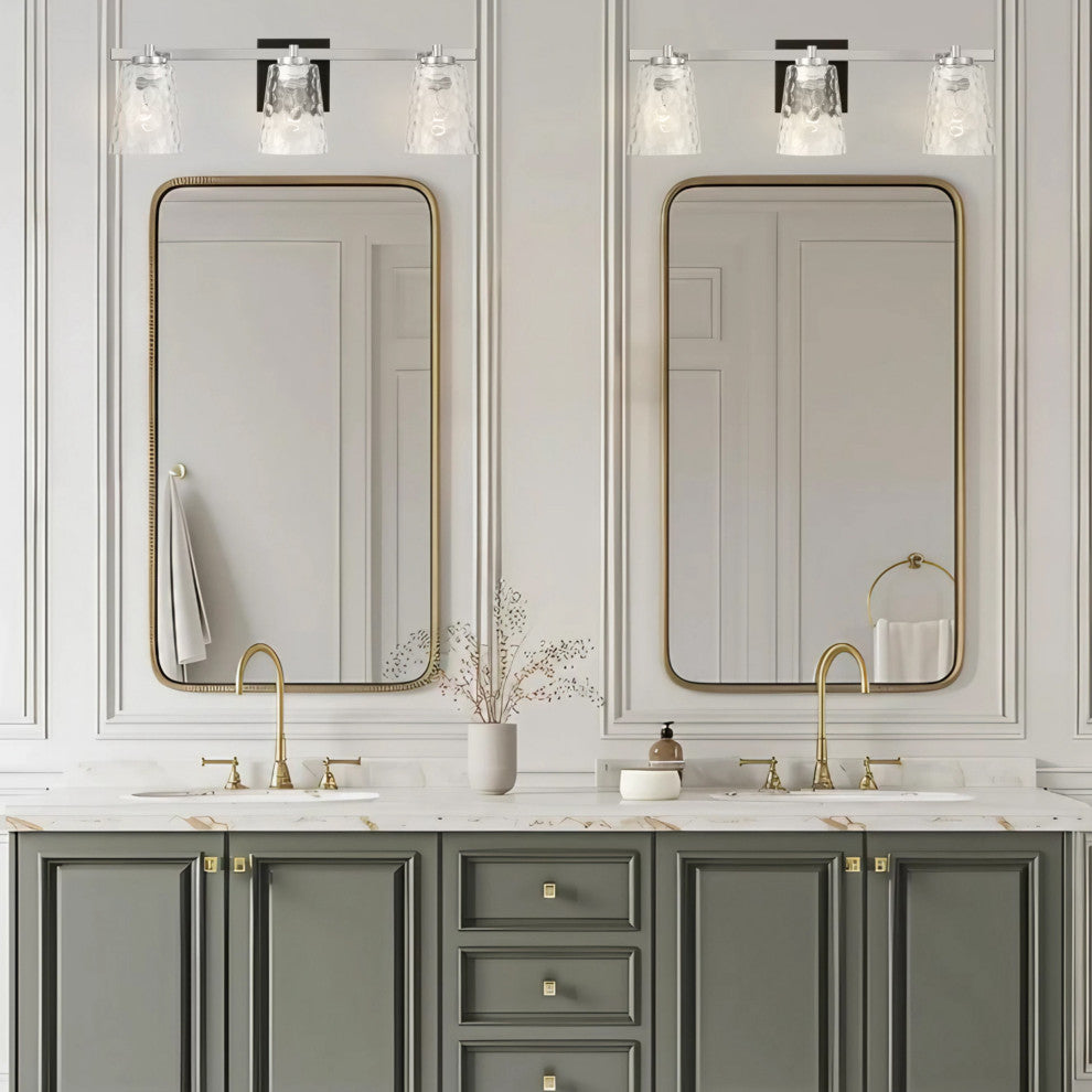 3-Light Modern Brushed Nickel Wall Sconce Vanity Light With Crystal Lampshade