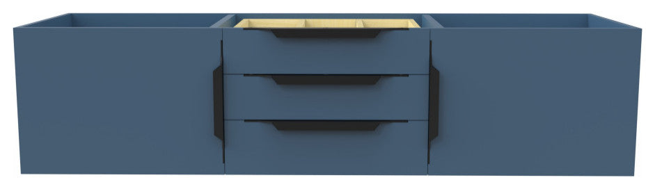 CastelloUSA Alpine 60" Wall Mounted Vanity, Base Only, Blue, Black Handles