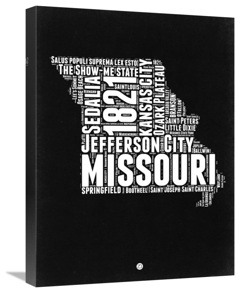 "Missouri Black and White Map" Fine Art Print