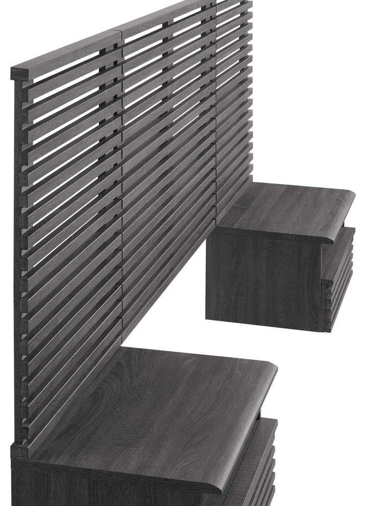 Render Wall Mount Twin Headboard and Modern Nightstands, Charcoal