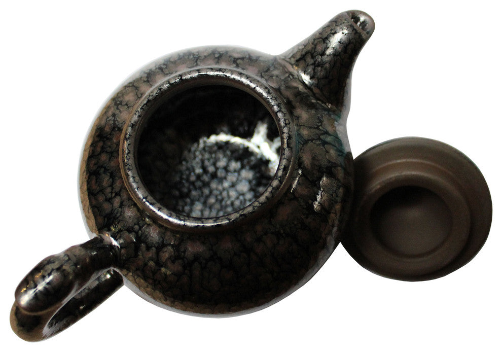 Chinese Handmade Jianye Clay Bronze Black Glaze Decor Teapot Display Hws205