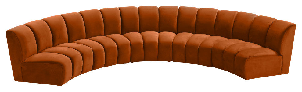 Infinity Channel Tufted Velvet Modular Chair, Cognac, 5 Piece