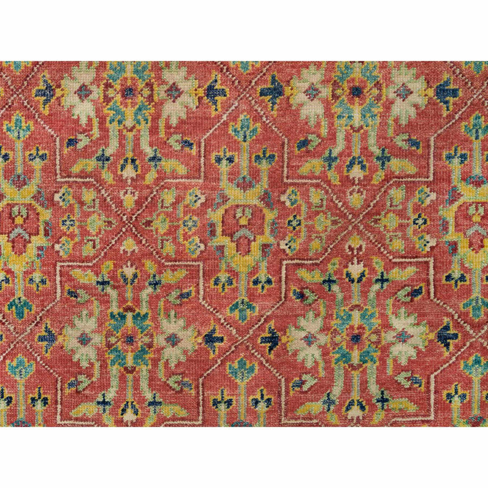 Red 100% Wool Hand Knotted Antiqued Oushak Design Oversized Rug 14'x16'5"
