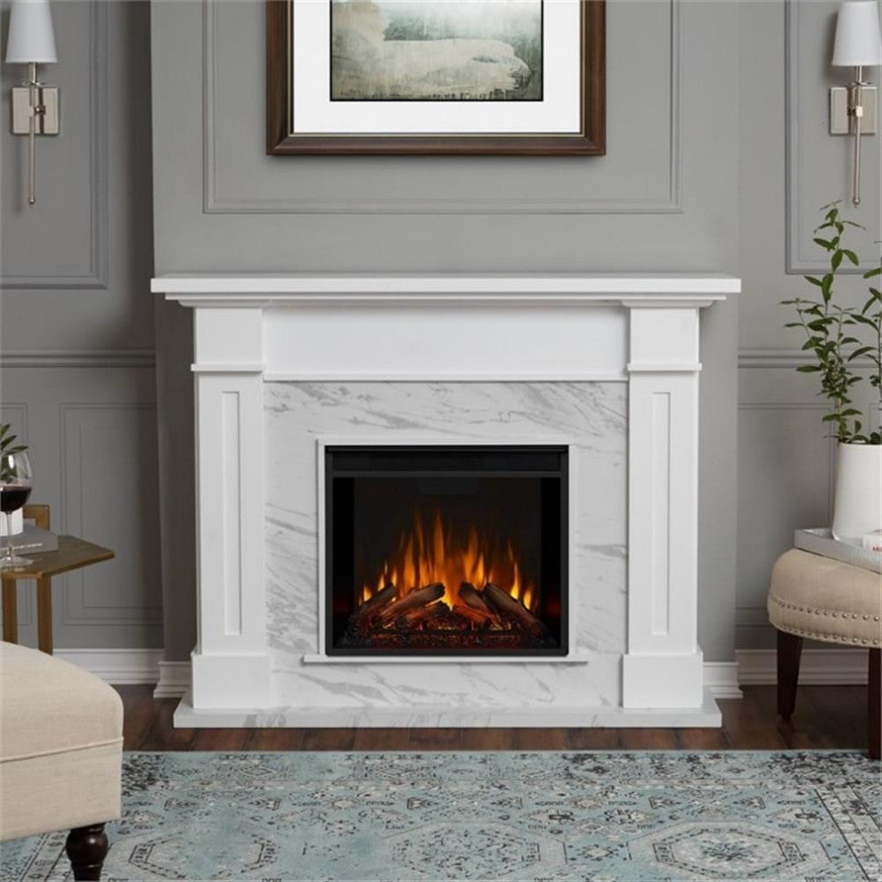 Catania Modern / Contemporary Electric Fireplace in White Marble