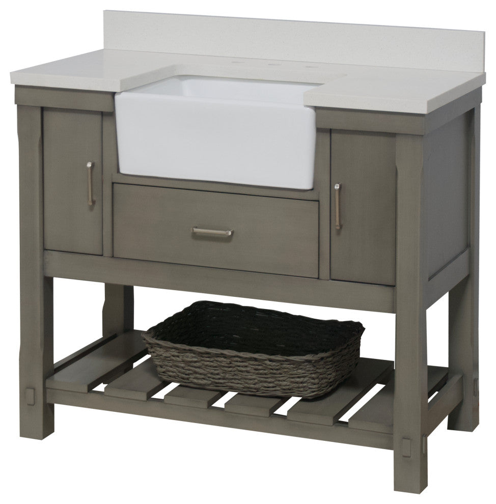 Charlotte 42" Bathroom Vanity, Weathered Gray, Quartz