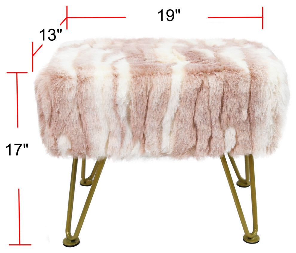 Soft Faux Fur Ottoman Fuzzy Entryway Bench Seat, Pink, 19"x13"x17"