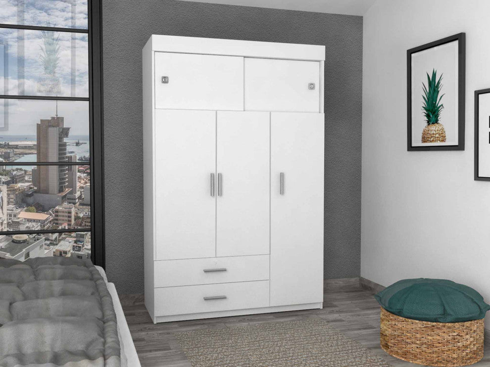 Tucson Modern Bedroom Armoire, with Two Drawers, Three Large Cabinets - White