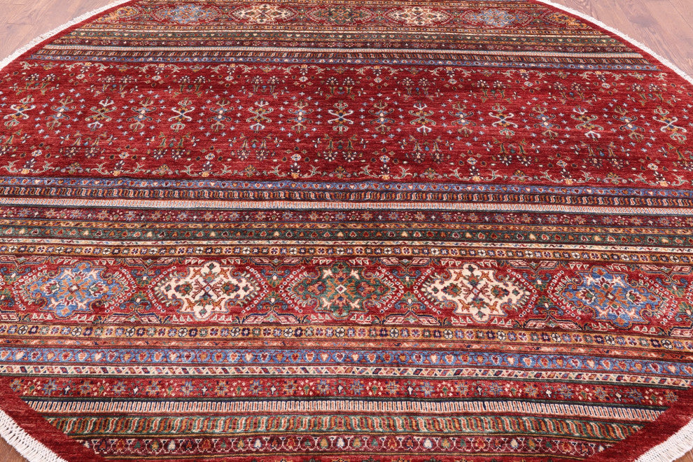 10' Round Khorjin Super Kazak Handmade Rug Q9953