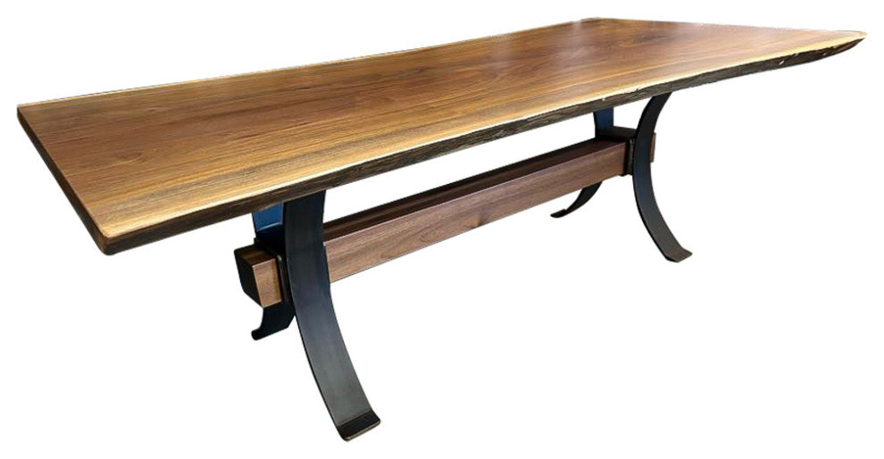 Bookmatched Walnut Live Edge Dining Table, Steel Base, 90x45
