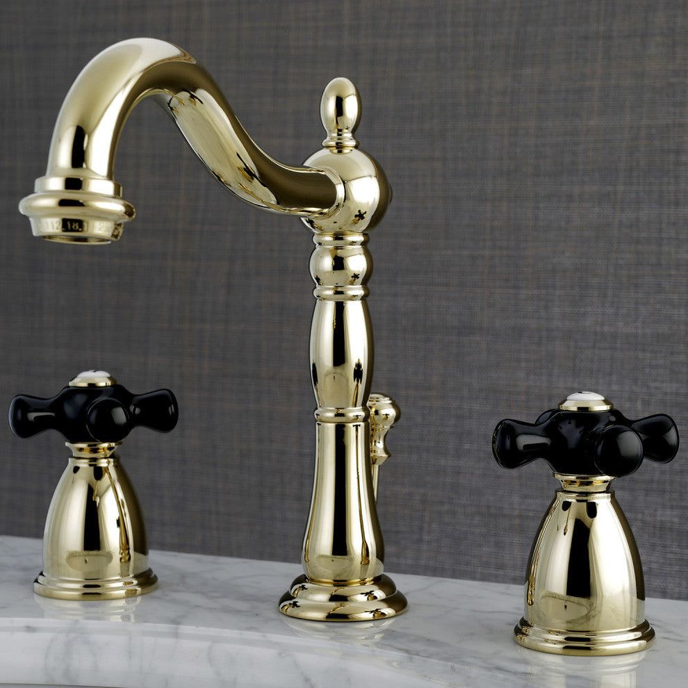 Kingston Brass Widespread Bathroom Faucet With Retail Pop-Up, Polished Brass