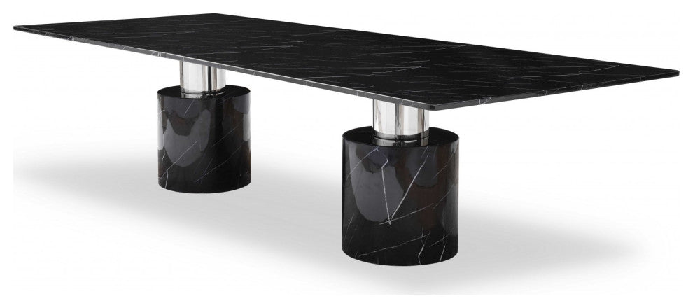 HomeRoots 120" X 48" X 30" Black Marble Stainless Steel Dining Table