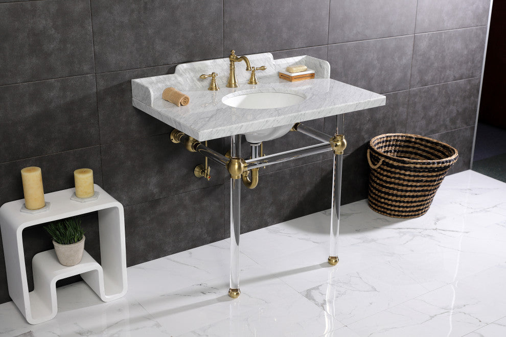 Kingston Brass LMS3630MA7 36" Carrara Marble Console Sink, Acrylic Legs