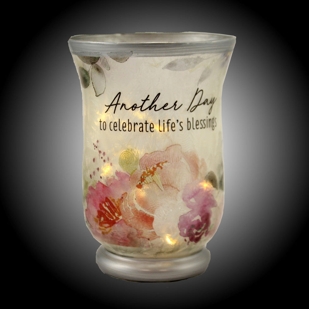 Home Decor Light Up Floral Jar Glass Led Battery Operated Er63654 Blessings
