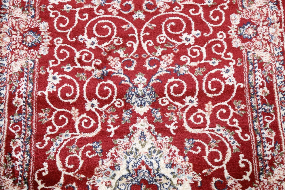 Red Floral Medallion Transitional Turkish Rug Oriental Carpet 3x8