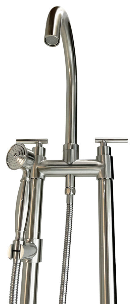 CastelloUSA Saturn Double Handle Clawfoot Tub Filler Faucet, Brushed Nickel, Float Handle