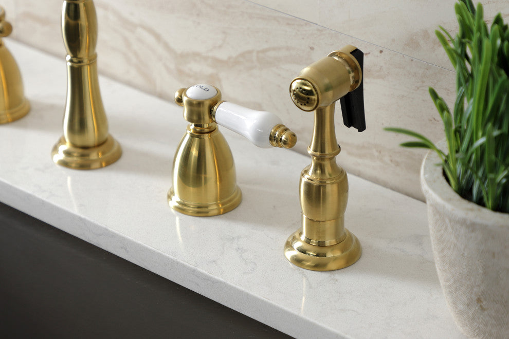Kingston Brass KB1797BPLBS Widespread Kitchen Faucet, Brass Sprayer