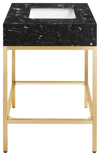 Marmo Bathroom Vanity, Black, 30" Wide, Brushed Brass Finish