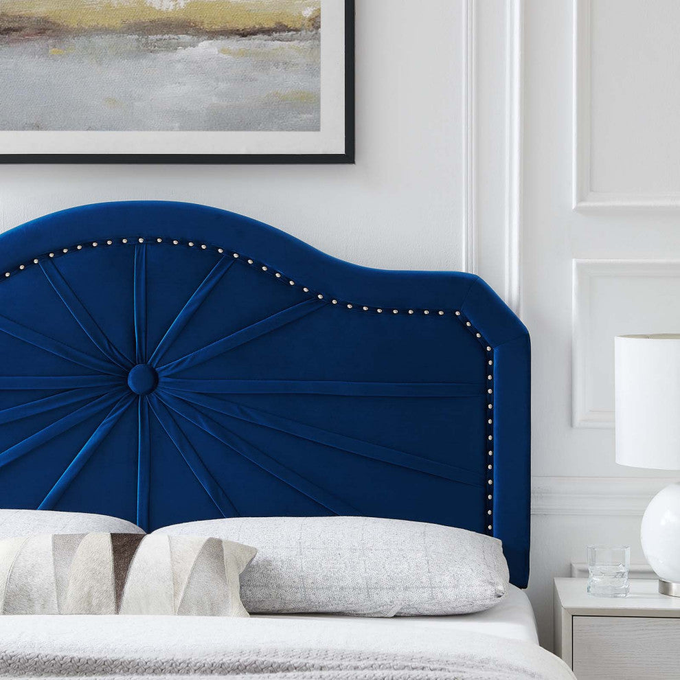 Headboard, Full Queen Size, Velvet, Blue Navy, Modern Contemporary, Bedroom