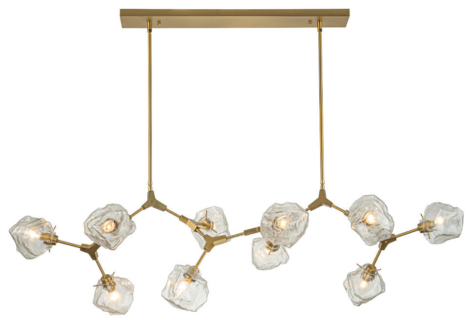 10-Light Brass Clear Glass Branch Chandelier