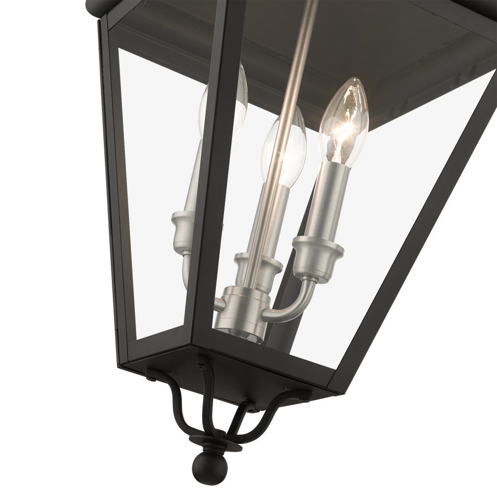 3 Light Black Outdoor Large Pendant Lantern, Brushed Nickel