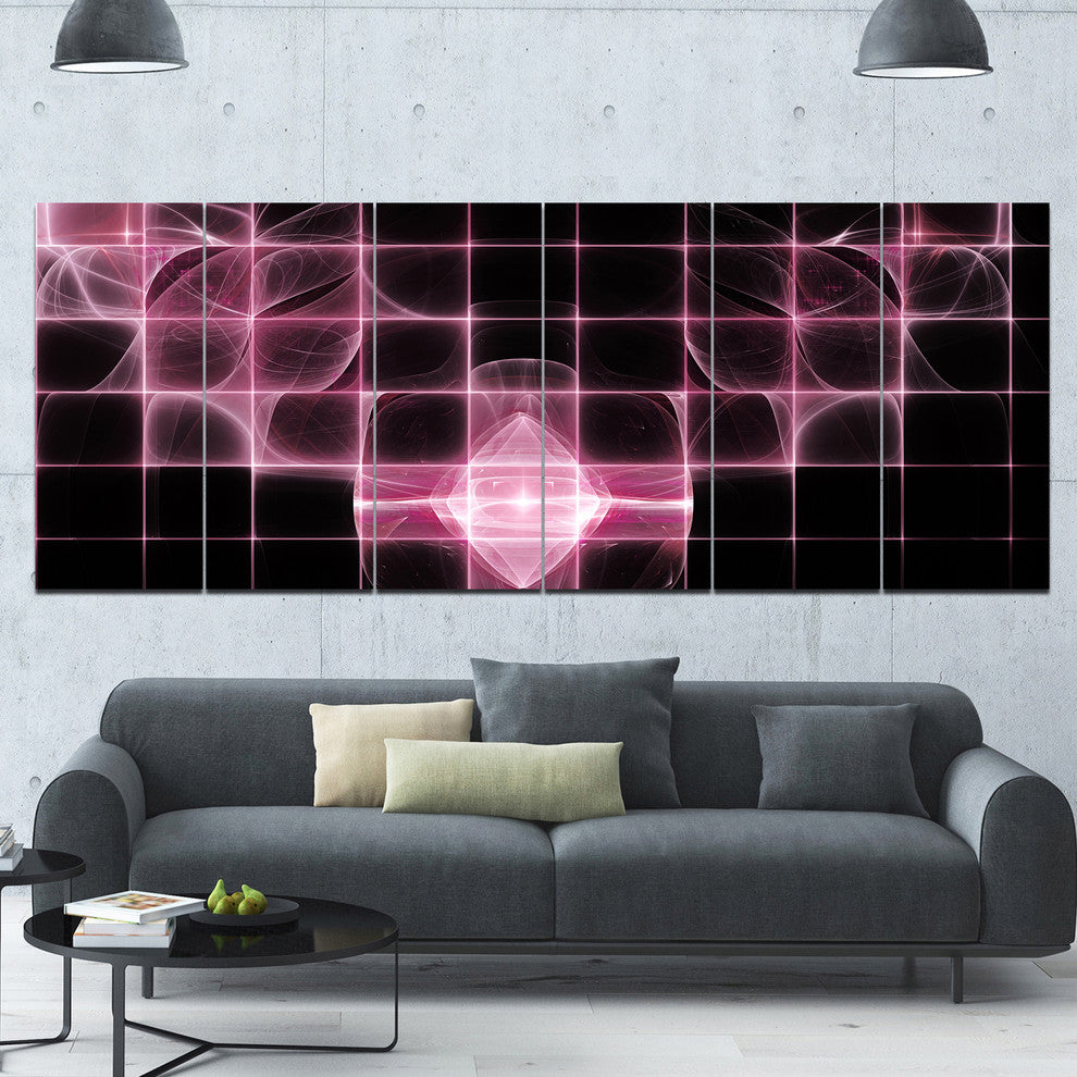 Pink Bat Outline on Radar, Abstract Canvas Art Print, 70"x28", 6 Panels