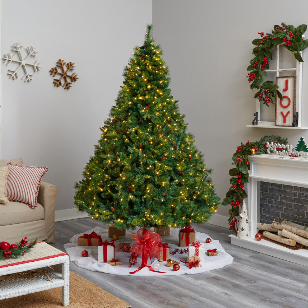 8' West Virginia Full Bodied Mixed Pine Faux Xmas Tree W/700 Lights & Pinecones
