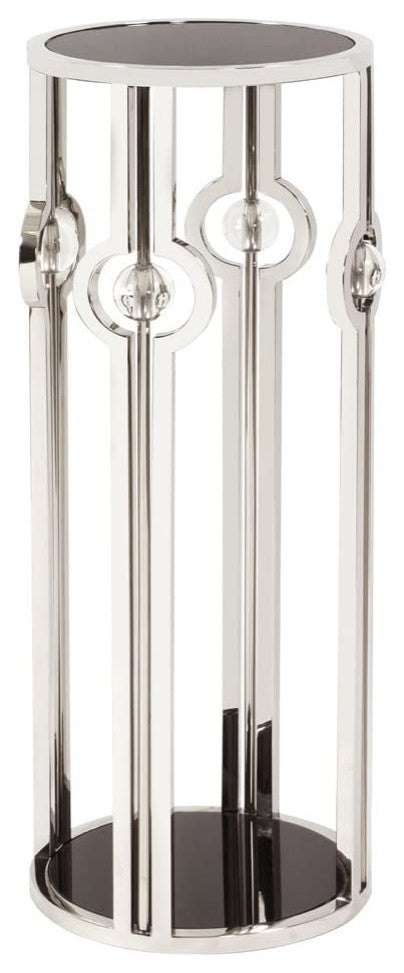 Stainless Steel Pedestal with Black Tempered Glass & Acrylic Ball Details, Large