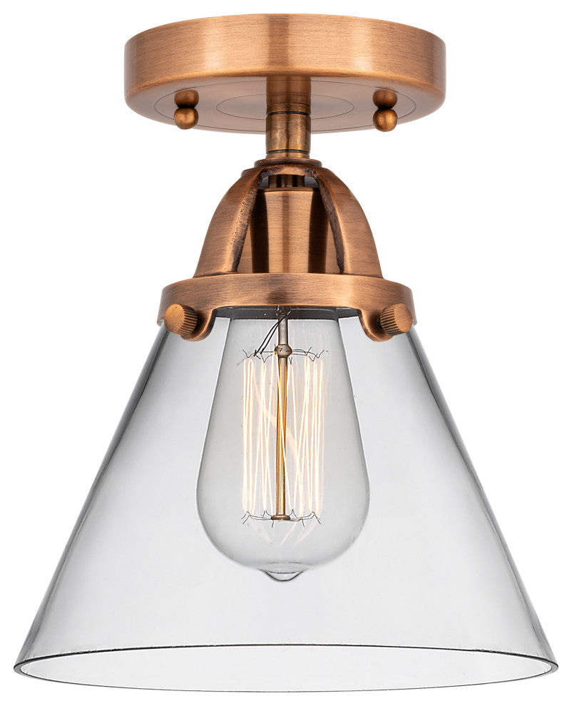 Large Cone Semi-Flush Mount, Antique Copper, Clear, Clear