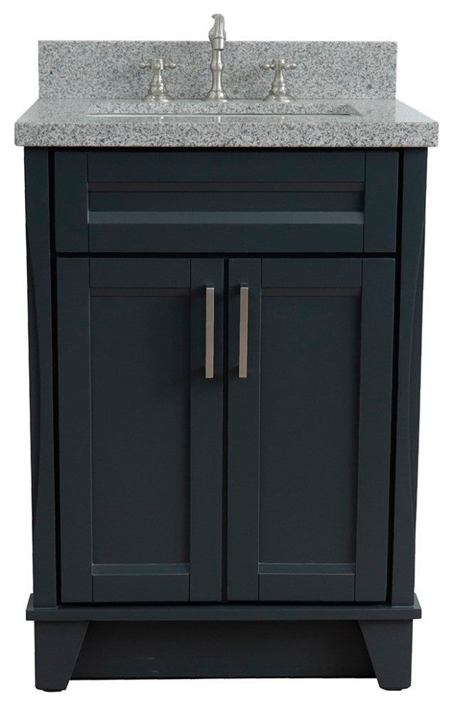 25" Single Sink Vanity, Dark Gray Finish With Gray Granite And Rectangle Sink