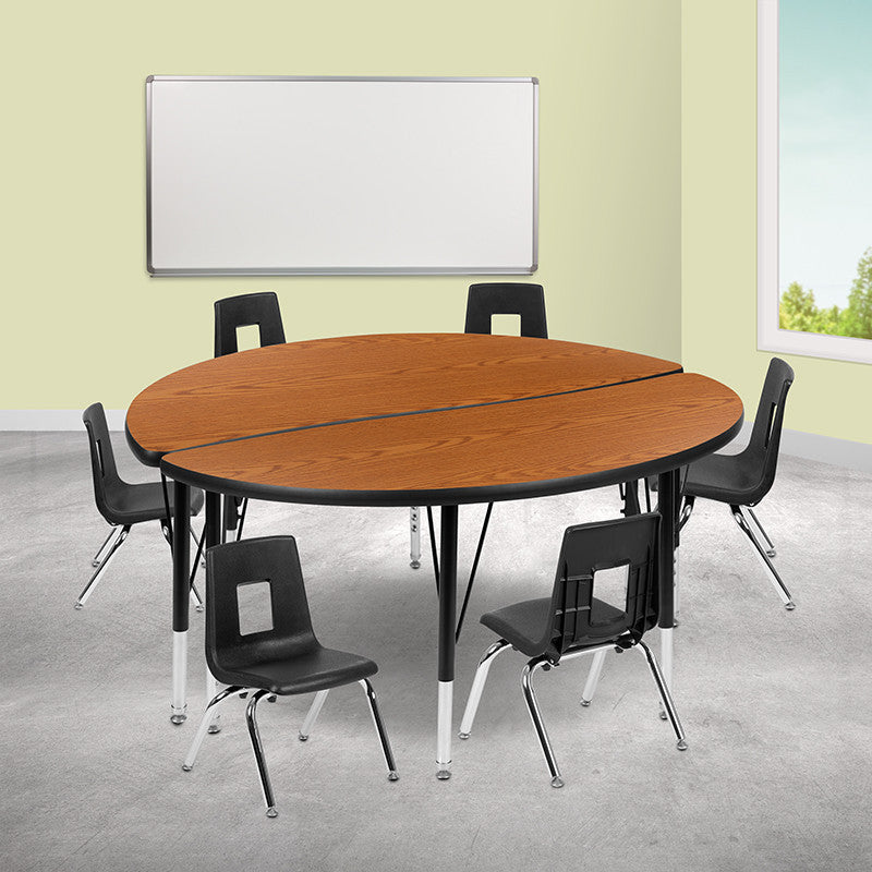 47.5" Circle Wave Activity Table Set with 12" Student Stack Chairs, Oak