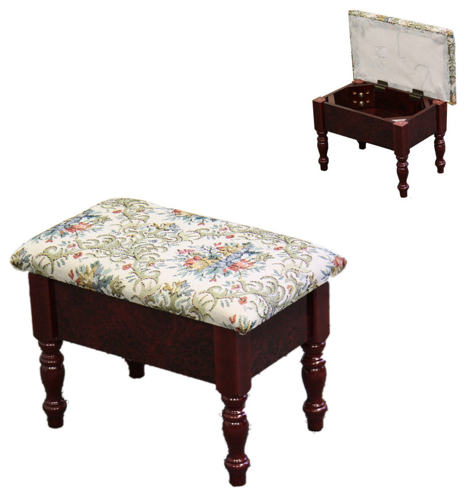 Oak Traditional Tapesty Foot Stool With Storage
