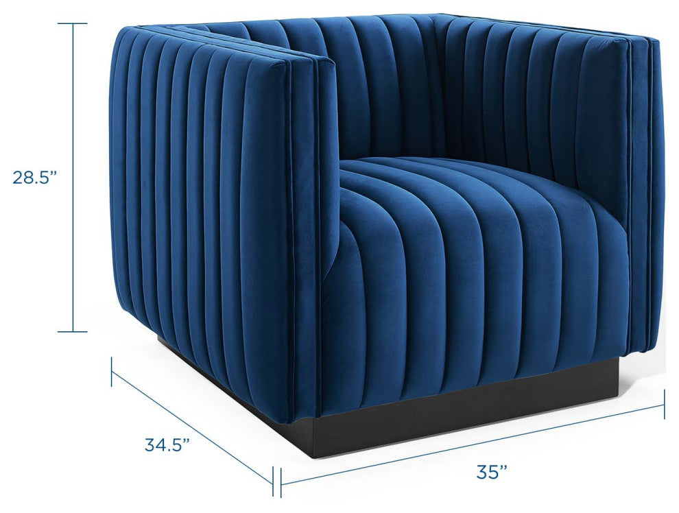 Tufted Armchair Accent Chair, Velvet, Blue Navy, Modern, Lounge Hospitality