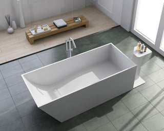 ADM Shelved Rectangular Freestanding Bathtub, Matte White, 62.9"
