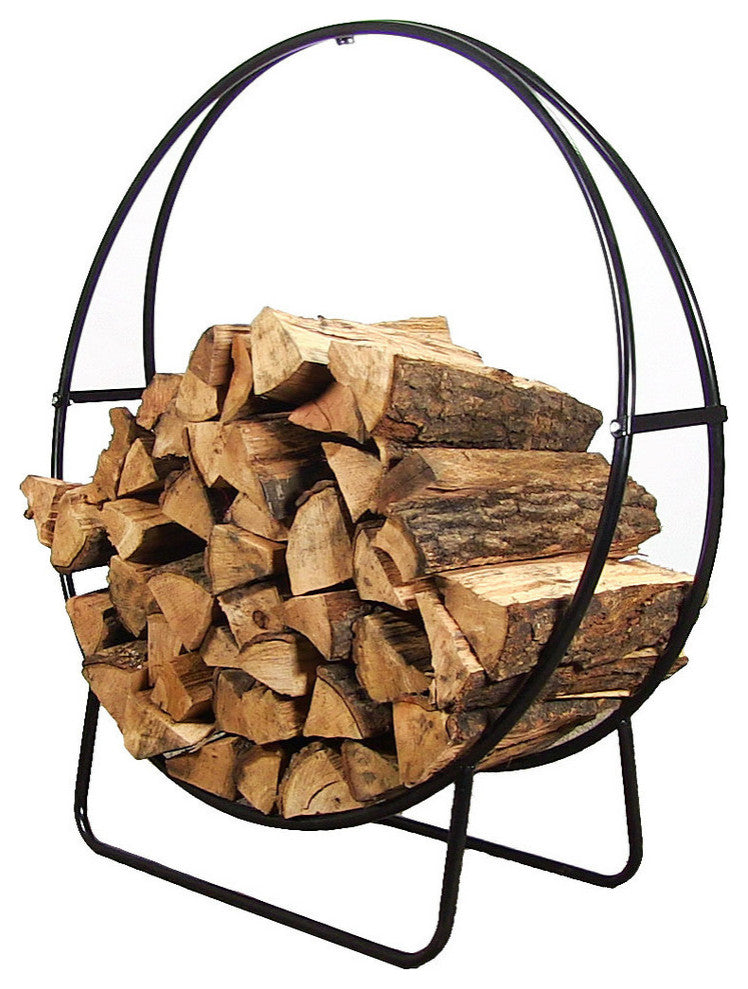 Sunnydaze Log Rack 48" Black Steel Indoor Outdoor Log Hoop Firewood Storage