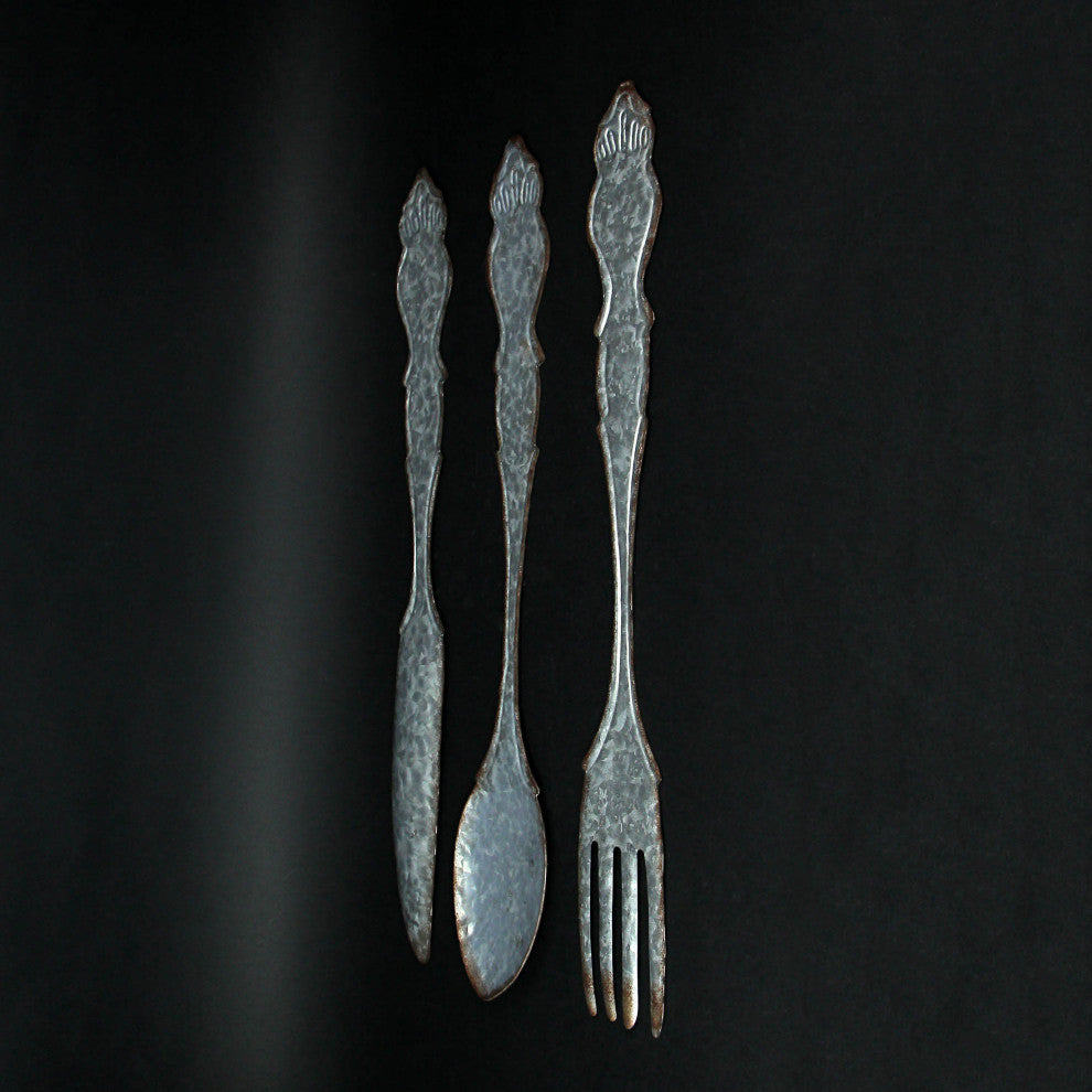 Giant Galvanized Metal Fork Spoon Knife Farmhouse Kitchen Decor Wall Hanging Se