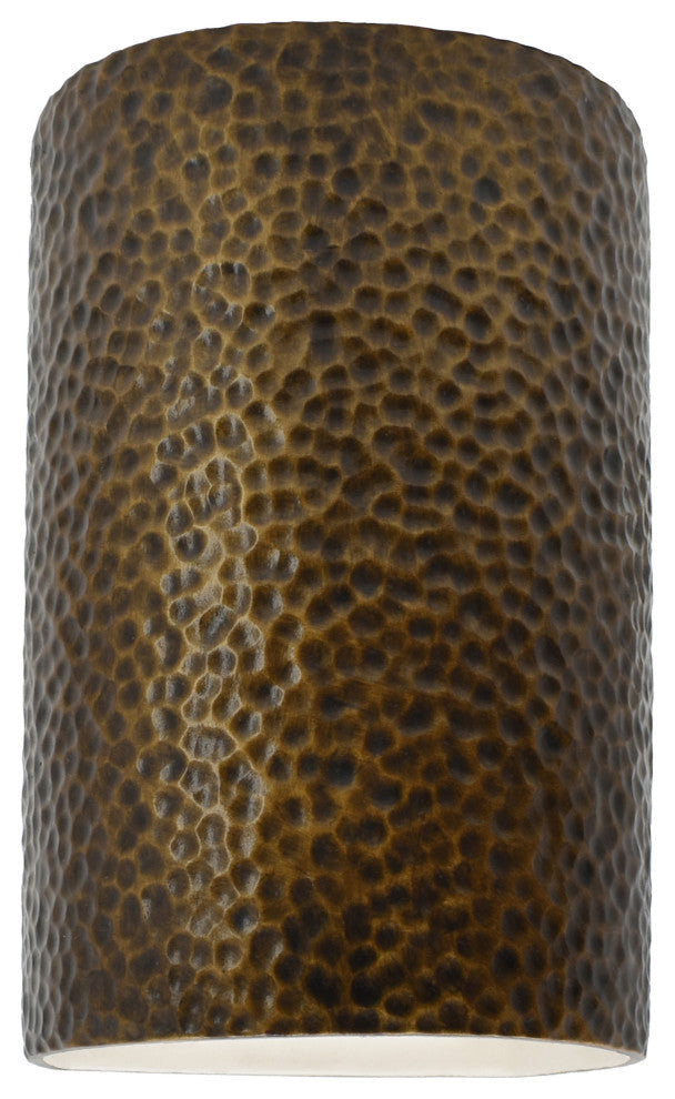 Ambiance, Small ADA Cylinder, Open Top & Bottom Wall Sconce, Hammered Polished Brass