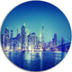 Blue New York City At Night Panorama, Cityscape Round Wall Art, 23"